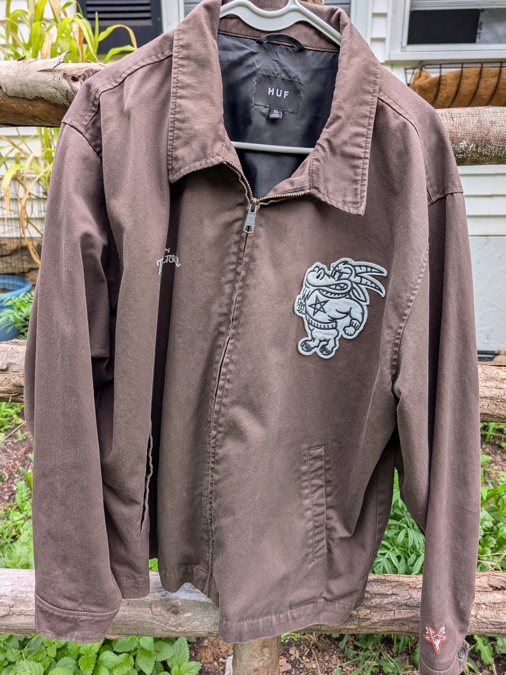 Thrasher X HUF Chocolate Brown Zip-Up Patch Worker Jacket